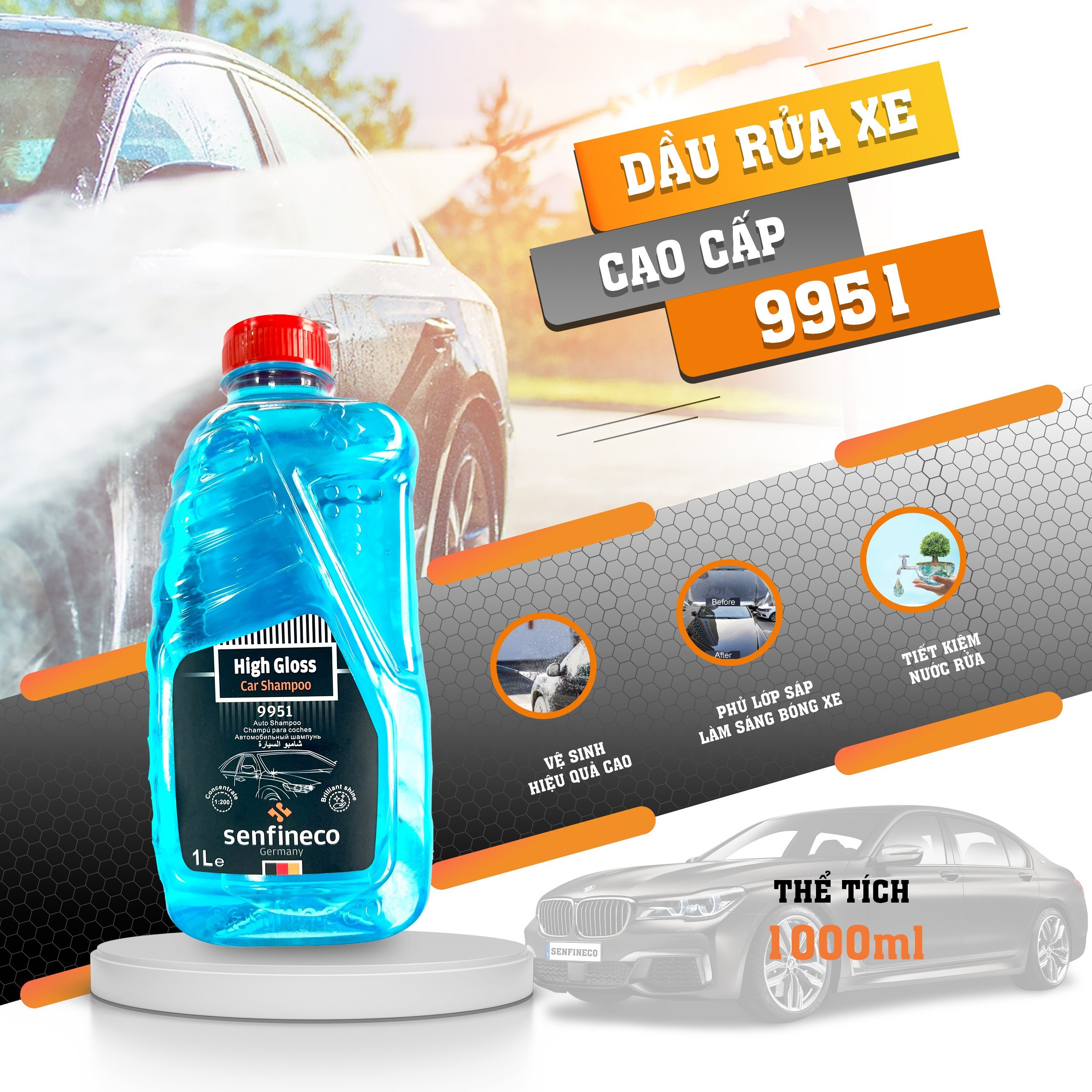Dầu rửa xe bọt tuyết kèm sáp wax Senfineco 9951